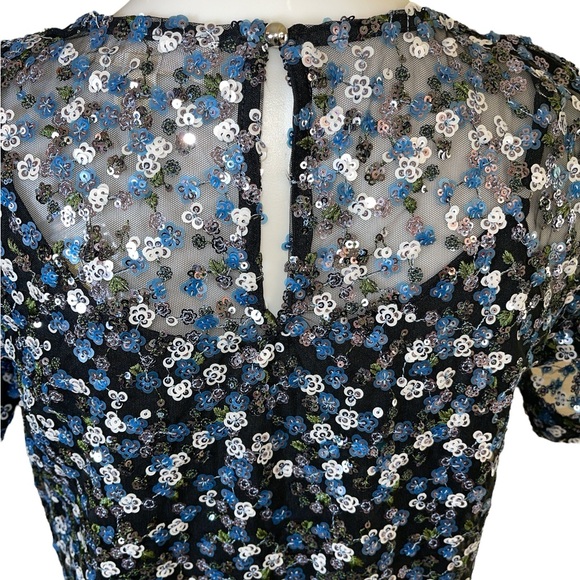 MICHAEL Michael Kors Millefleur Blue & Silver Sequined Shift Dress Size - Picture 7 of 17